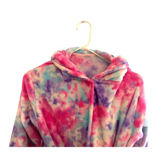 Doctor Unicorn Girls 10-11Y Tie Dye Hooded Plush Robe Pajamas Elastic Waist - Picture 3 of 7